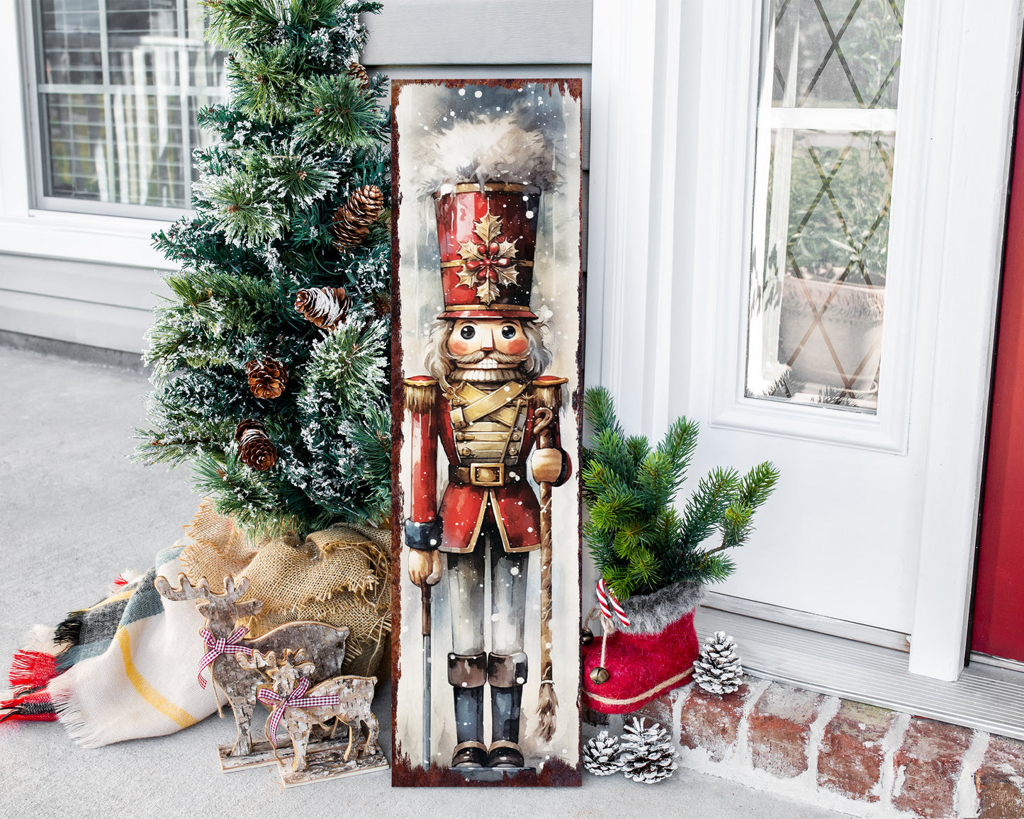 36in Nutcracker Merry Christmas Porch Sign | Front Porch Welcome Display | Modern Farmhouse Wall Decor | Vintage Outdoor Christmas Decoration