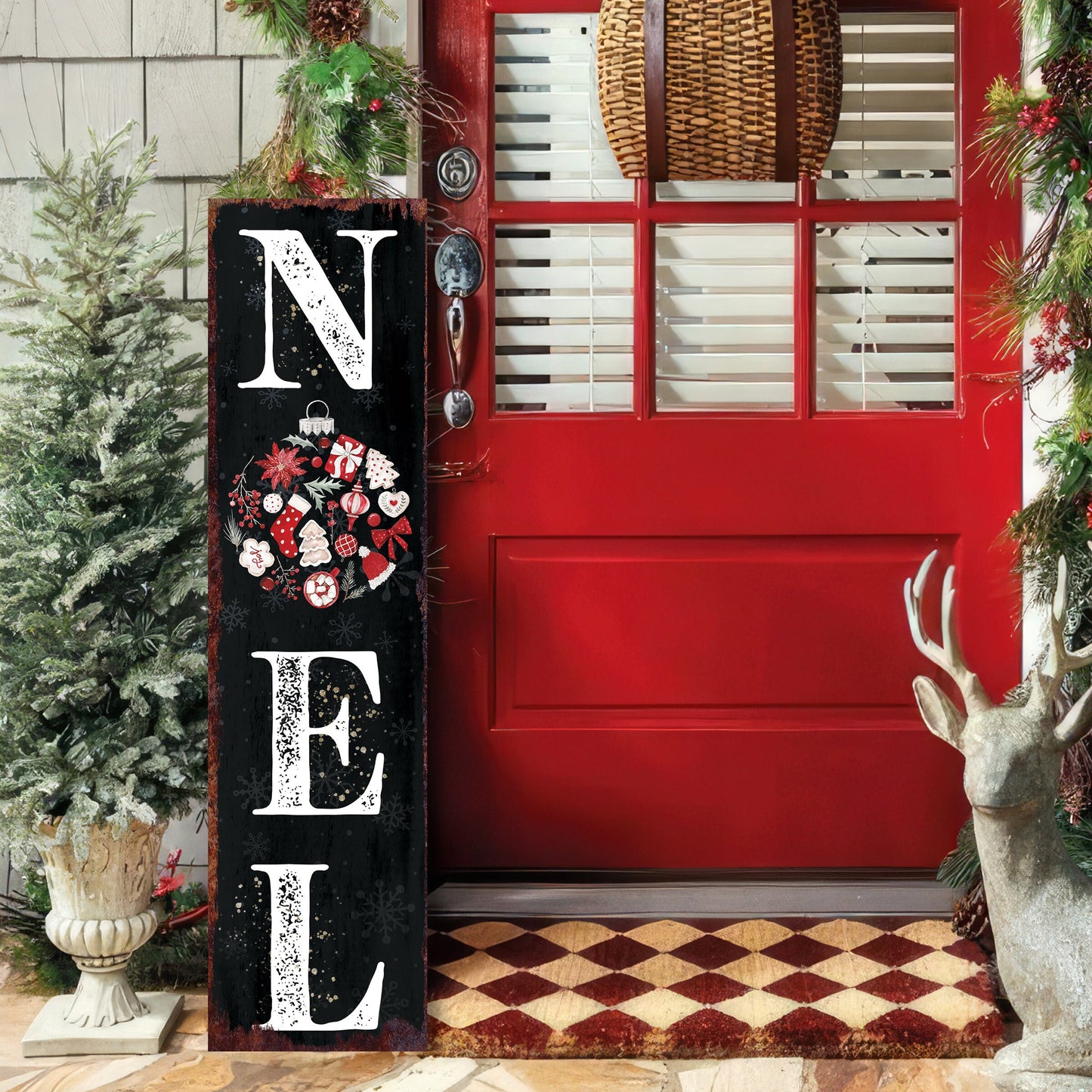 36in Noel Christmas Sign for Front Porch - Vintage Christmas Decoration, Rustic Modern Farmhouse Entryway Christmas Porch Sign