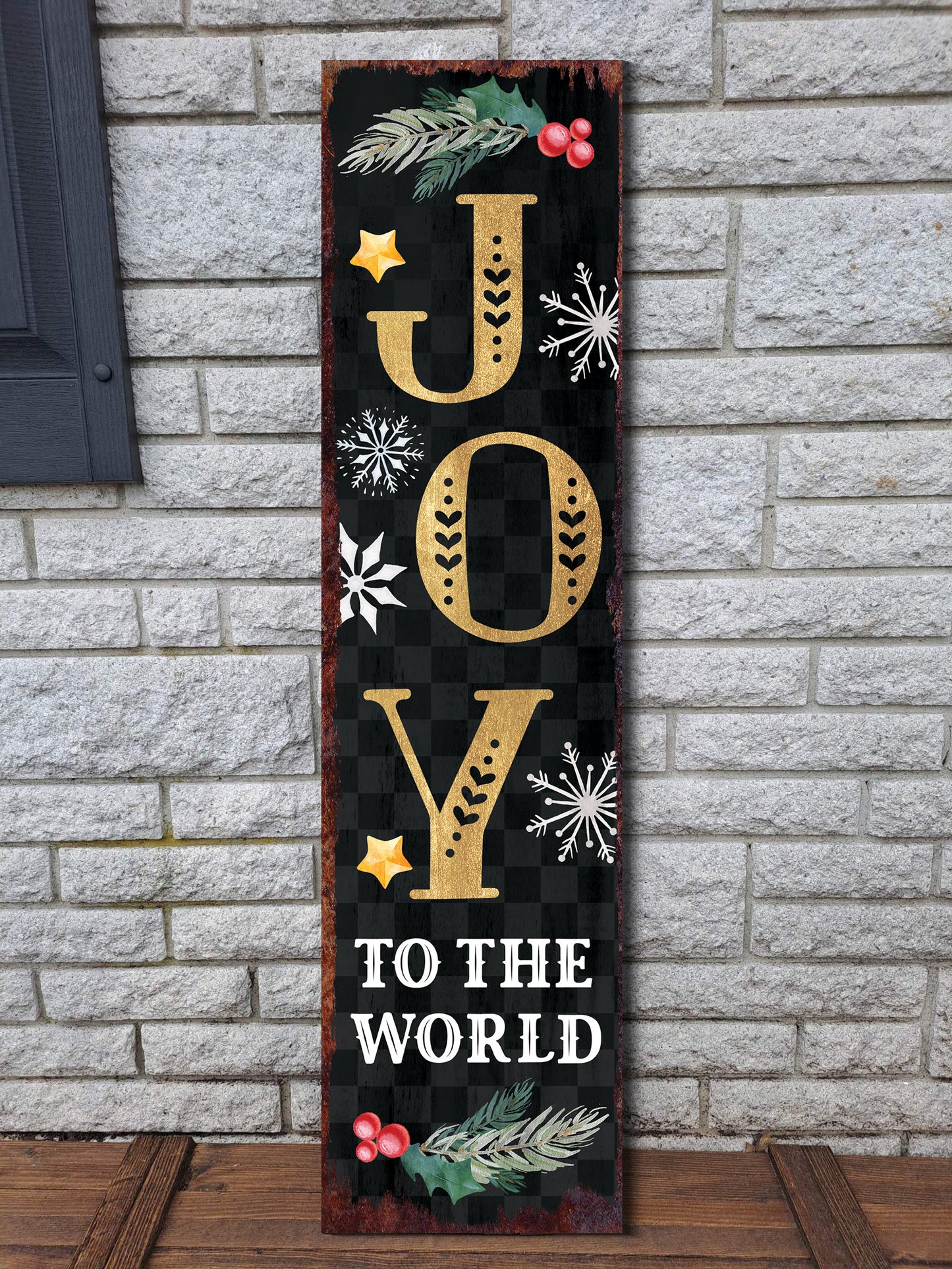 36in Joy to the World Christmas Porch Sign | Front Porch Welcome Sign | Rustic Modern Farmhouse Entryway Board