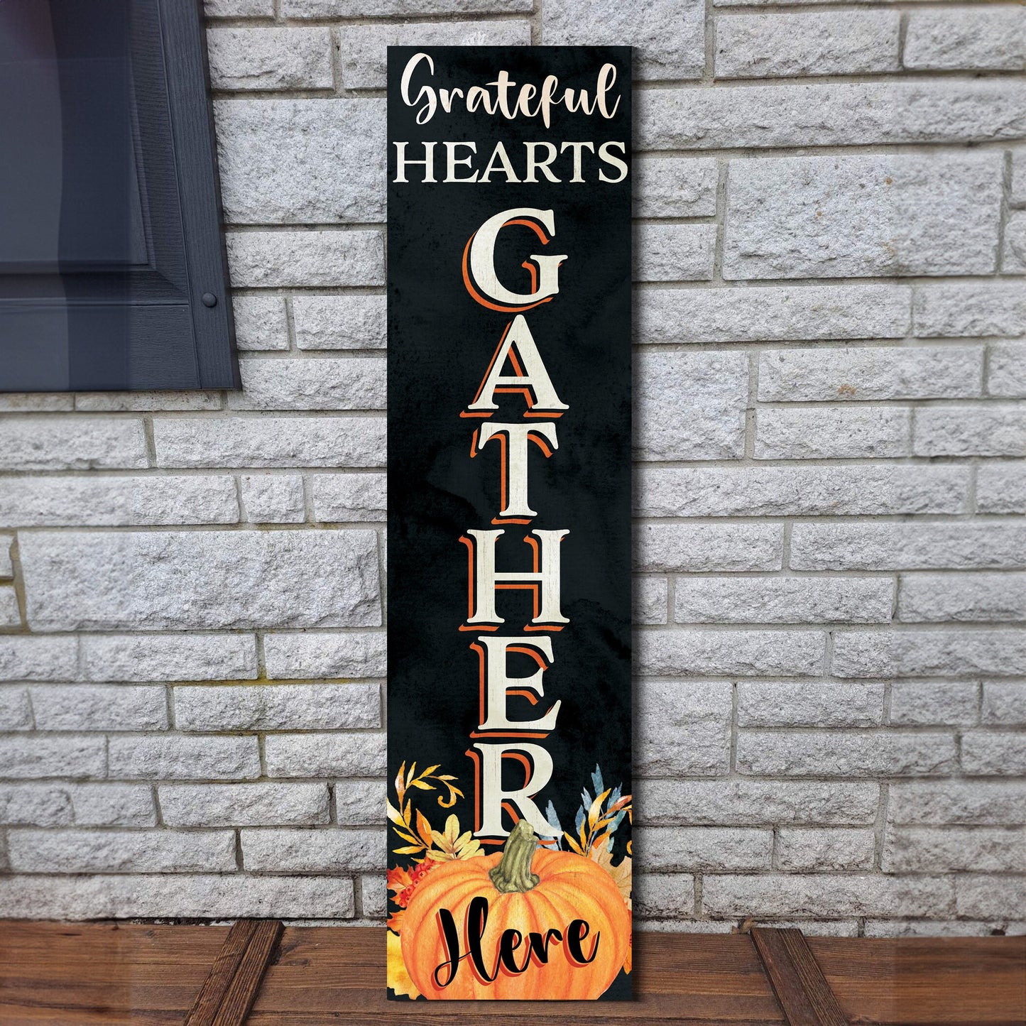 36in "Grateful Hearts Gather Here" Fall Porch Sign - Rustic Wooden Decor for Front Door Display during Autumn Celebrations