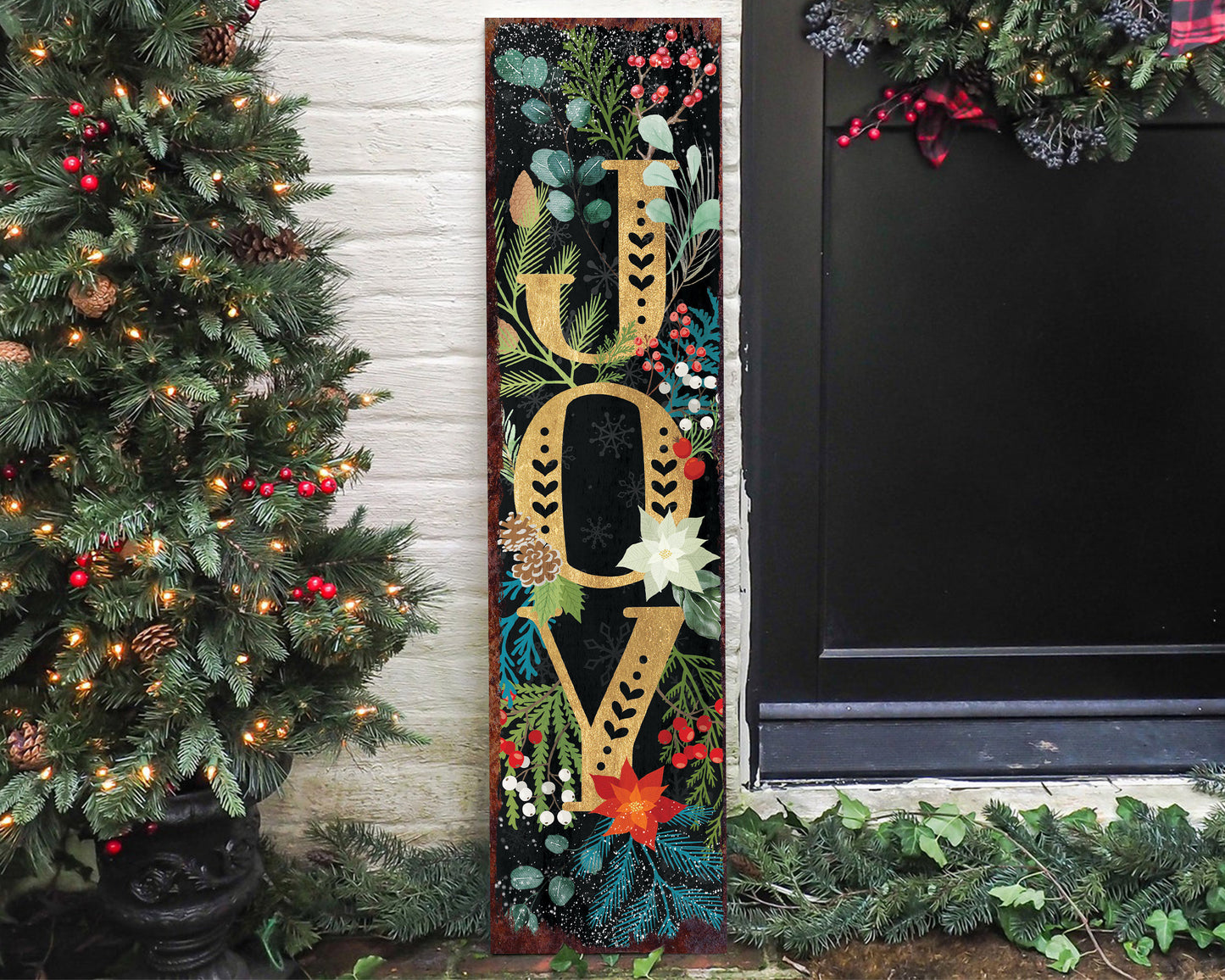 36in Joy to the World Christmas Porch Sign - Front Porch Christmas Welcome Sign, Rustic Modern Farmhouse Entryway Board