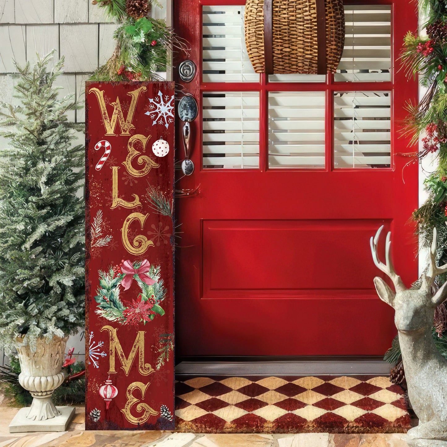36in Welcome Christmas Porch Sign - Front Porch Christmas Welcome Sign, Rustic Modern Farmhouse Entryway Board