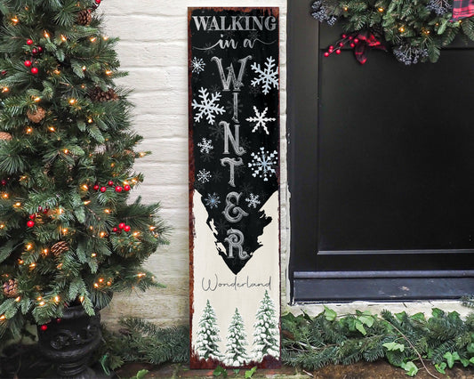 36in "Walking in a Winter Wonderland" Christmas Porch Sign - Front Porch Christmas Sign, Rustic Modern Farmhouse Entryway Board