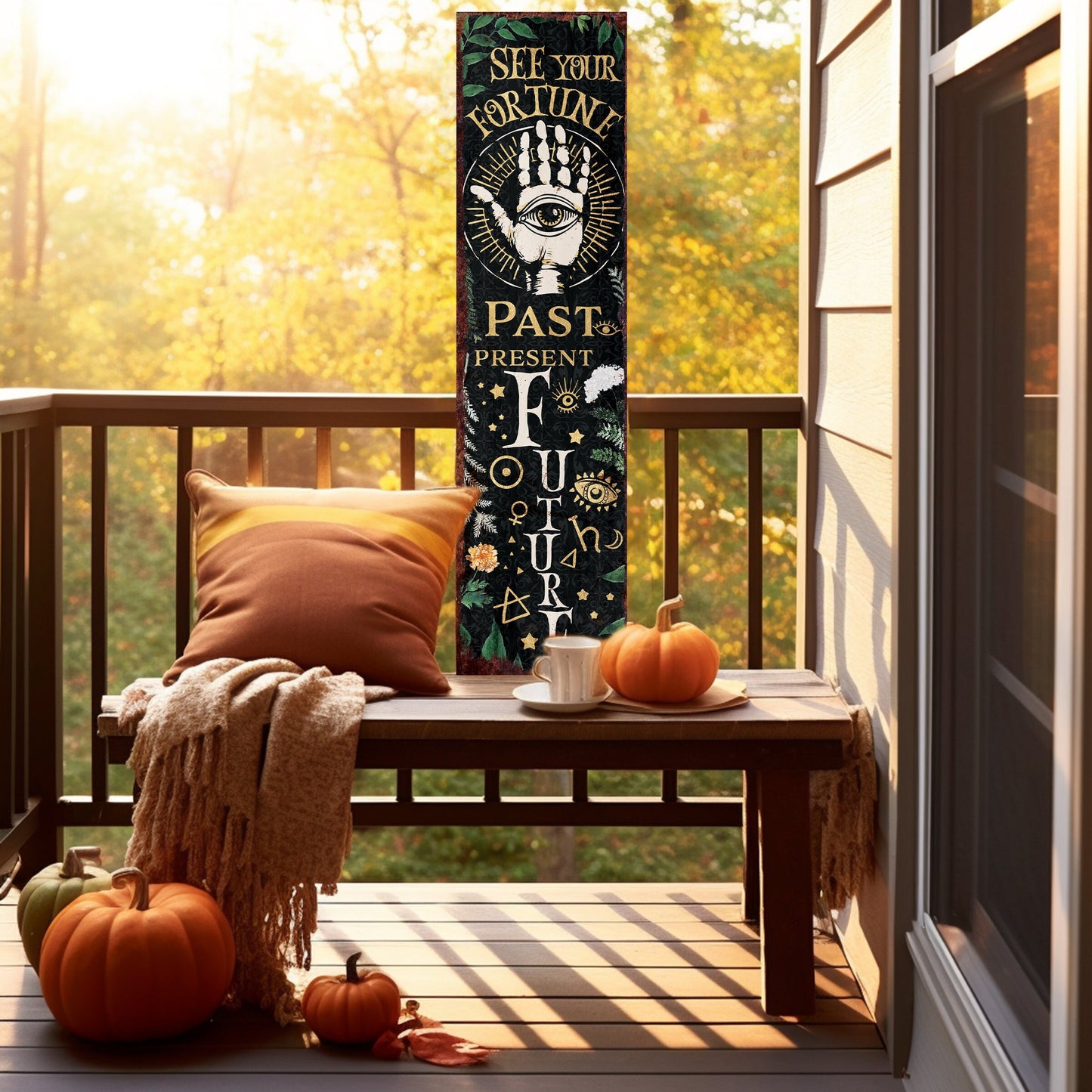 36in Fortune Teller Halloween Porch Sign | Front Porch Welcome Sign | Vintage Decoration | Rustic Farmhouse Entryway Decor
