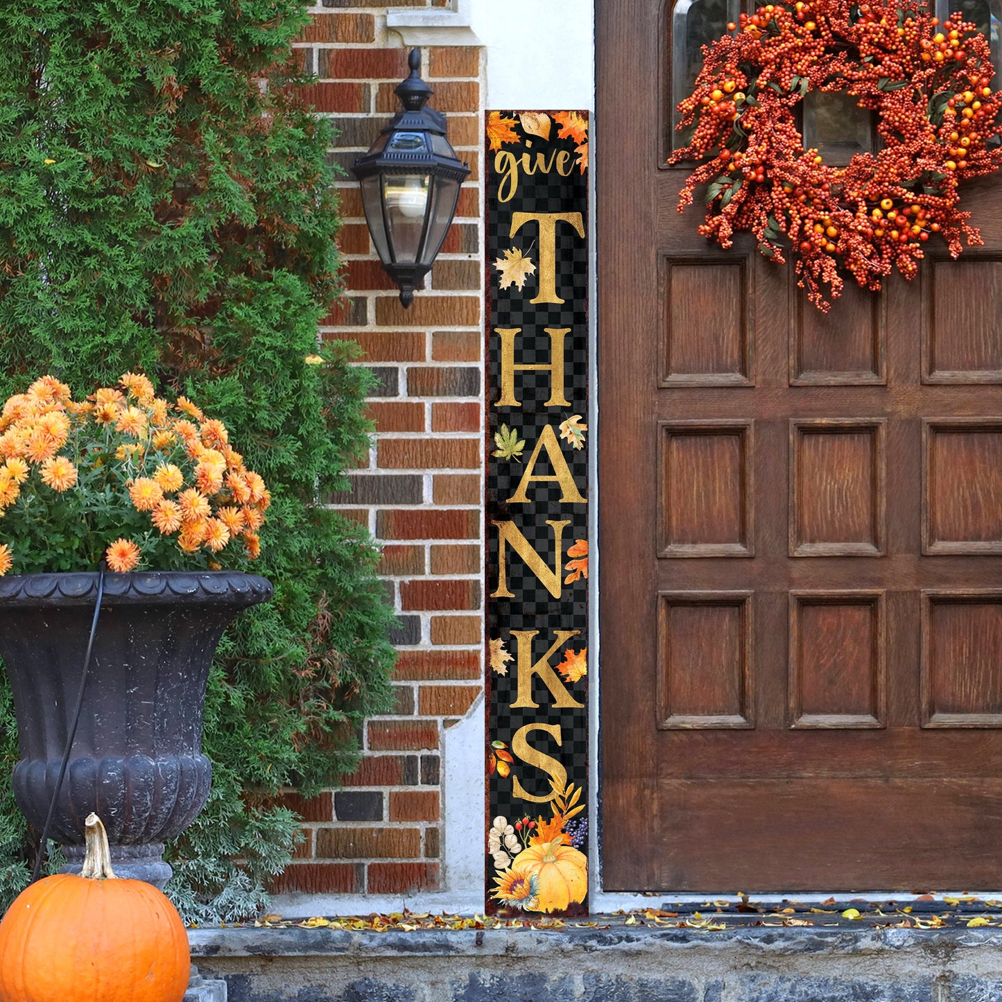 72in Give Thanks Fall Porch Sign - Front Porch Fall Welcome Sign with Vintage Autumn Decoration, Rustic Thanksgiving Decor for Outdoor