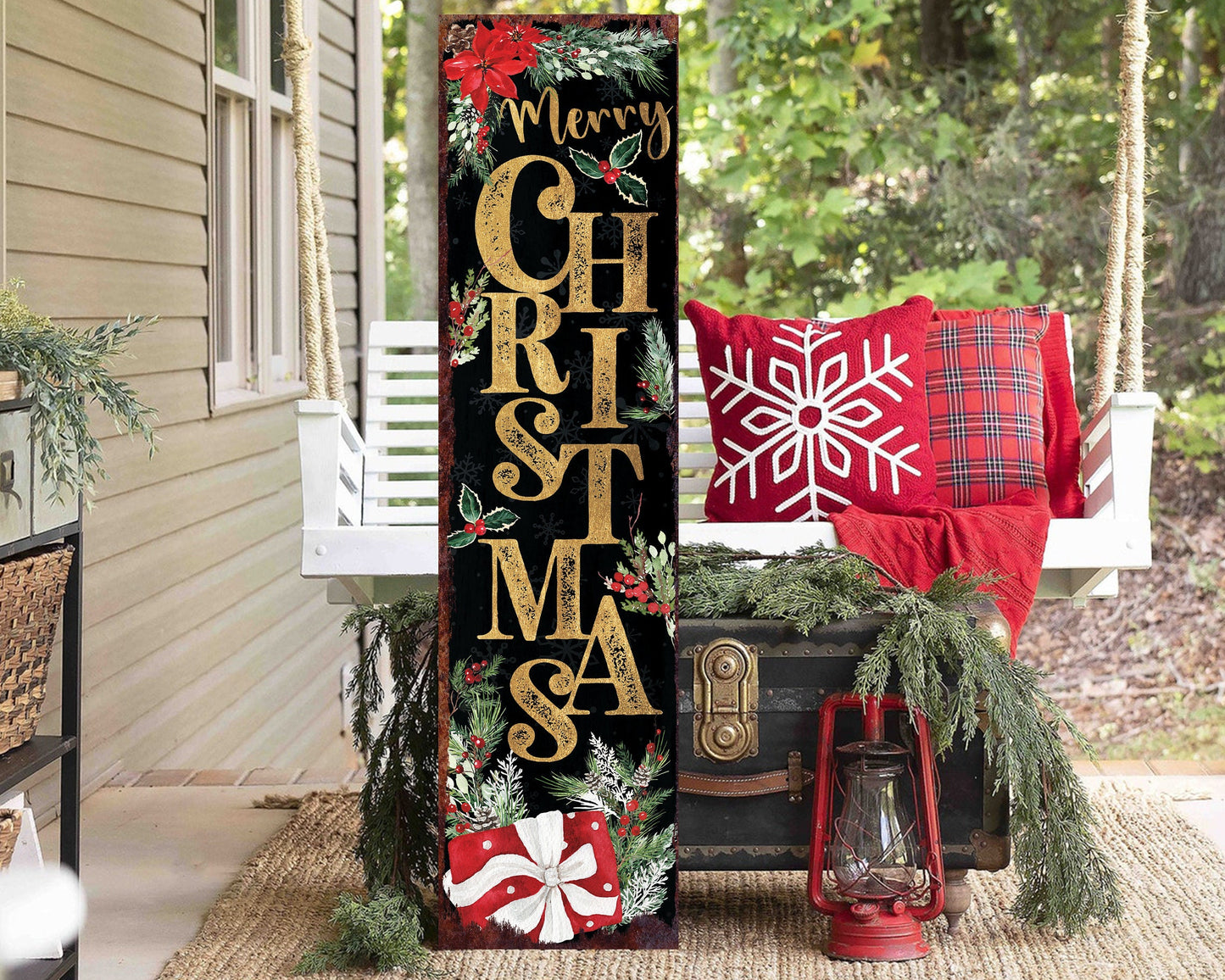 36" Christmas Porch Sign - Front Porch Christmas Welcome Sign with Vintage Christmas Decoration Rustic Modern Farmhouse Entryway Porch Decor