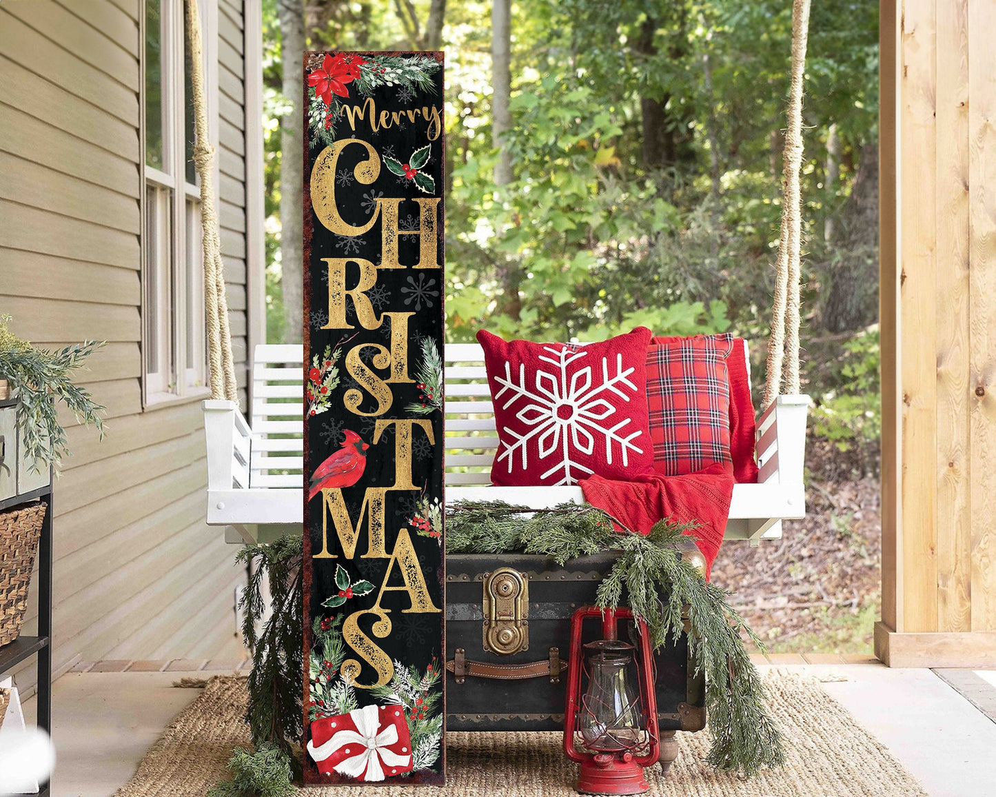 48in Christmas Porch Sign - Front Porch Christmas Welcome Sign with Vintage Christmas Decoration, Modern Farmhouse Entryway Porch Decor