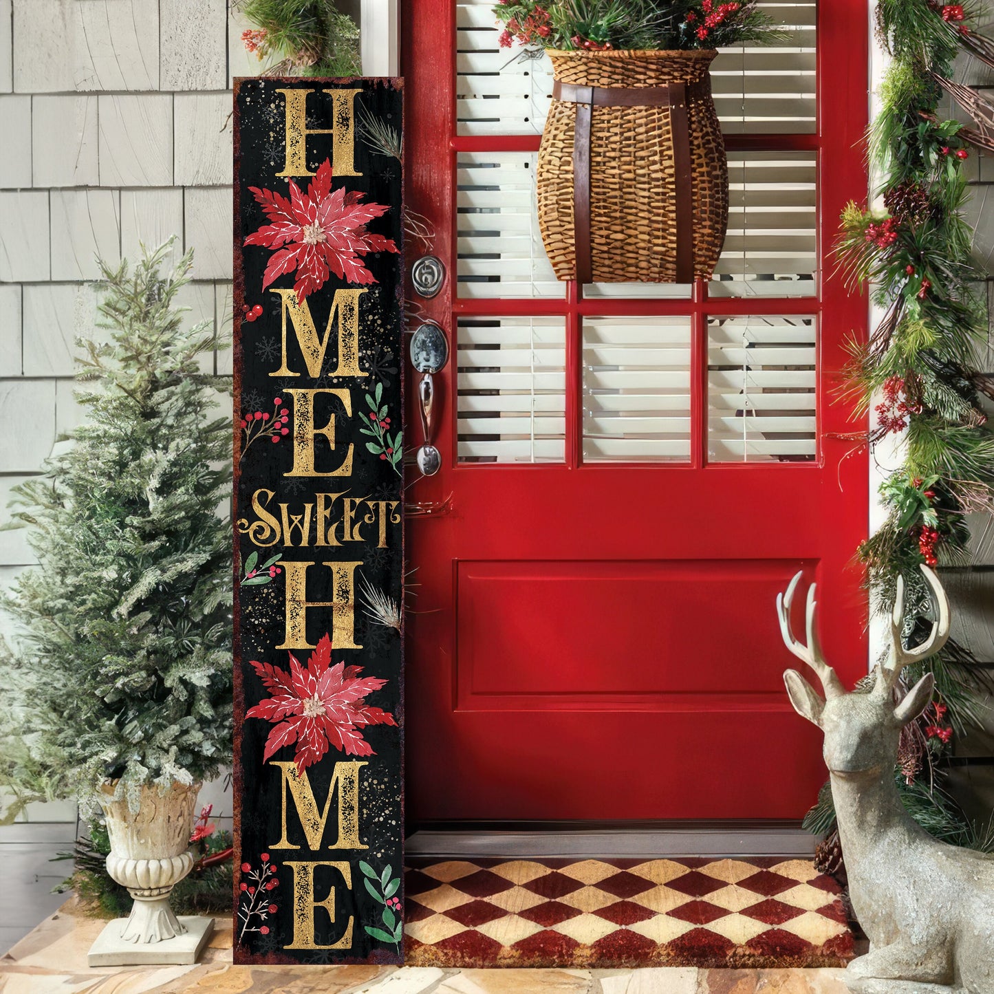 48in "Home Sweet Home" Christmas Porch Sign - Front Porch Christmas Welcome Sign, Rustic Modern Farmhouse Entryway Board