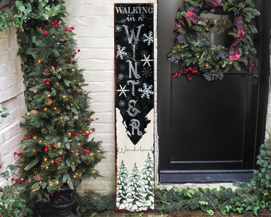 48in "Walking in a Winter Wonderland" Christmas Porch Sign - Front Porch Christmas Welcome Sign, Rustic Modern Farmhouse Entryway Board