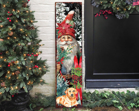 36in Vintage Gnome Christmas Porch Sign - Front Porch Christmas Welcome Sign, Vintage Christmas Decoration, Modern Farmhouse Entryway Board
