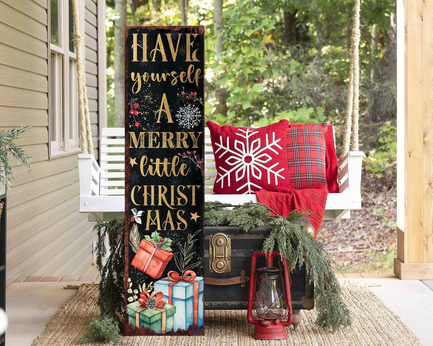 36in "Have Yourself a Merry Little Christmas" Porch Sign - Front Porch Christmas Decor Welcome Sign, Rustic Modern Farmhouse Entryway Board