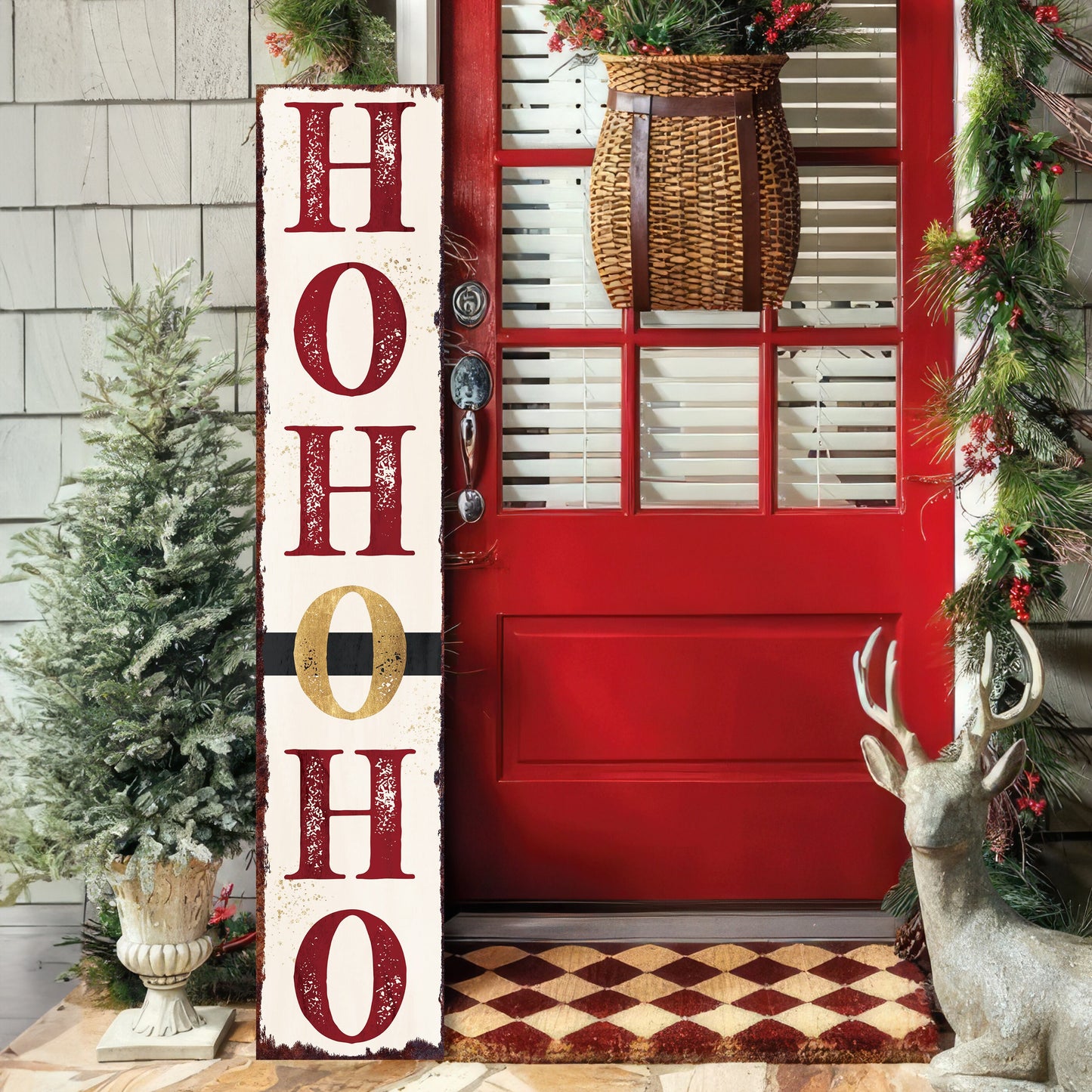 48in "Ho Ho Ho" Christmas Porch Sign | Front Porch Welcome Decor | Rustic Modern Farmhouse Entryway Board