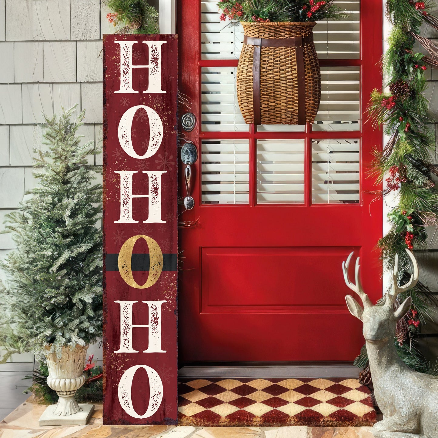 48in Ho Ho Ho Christmas Porch Sign - Front Porch Christmas Decor Welcome Sign, Rustic Modern Farmhouse Entryway Decor