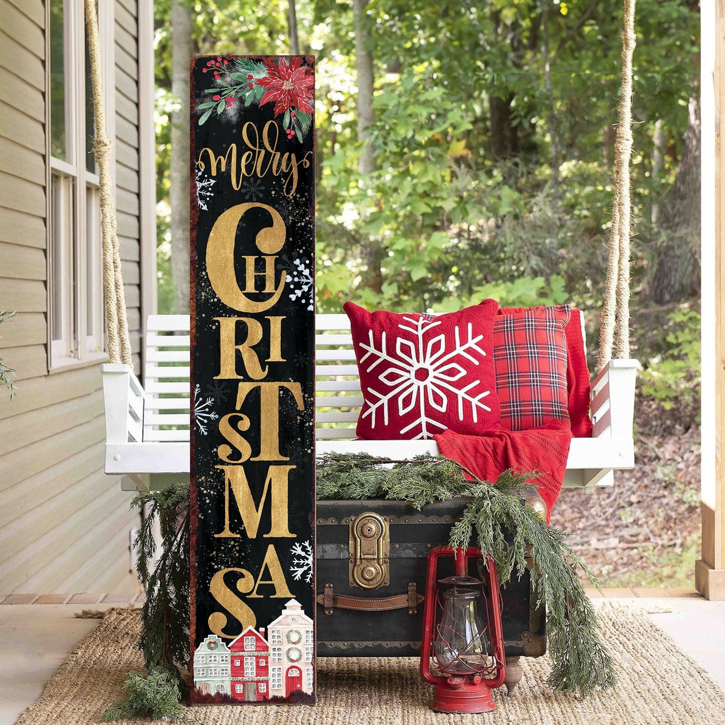 48in Merry Christmas Porch Sign - Front Porch Christmas Welcome Sign, Rustic Modern Farmhouse Entryway Board
