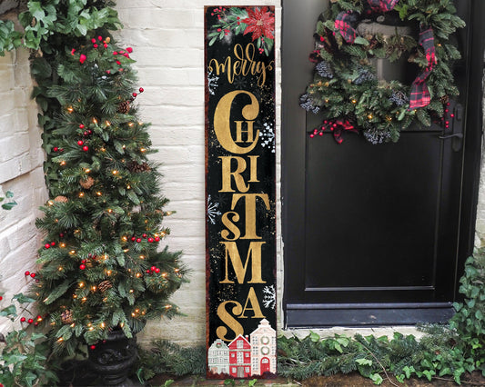48in Merry Christmas Porch Sign - Front Porch Christmas Welcome Sign, Rustic Modern Farmhouse Entryway Board