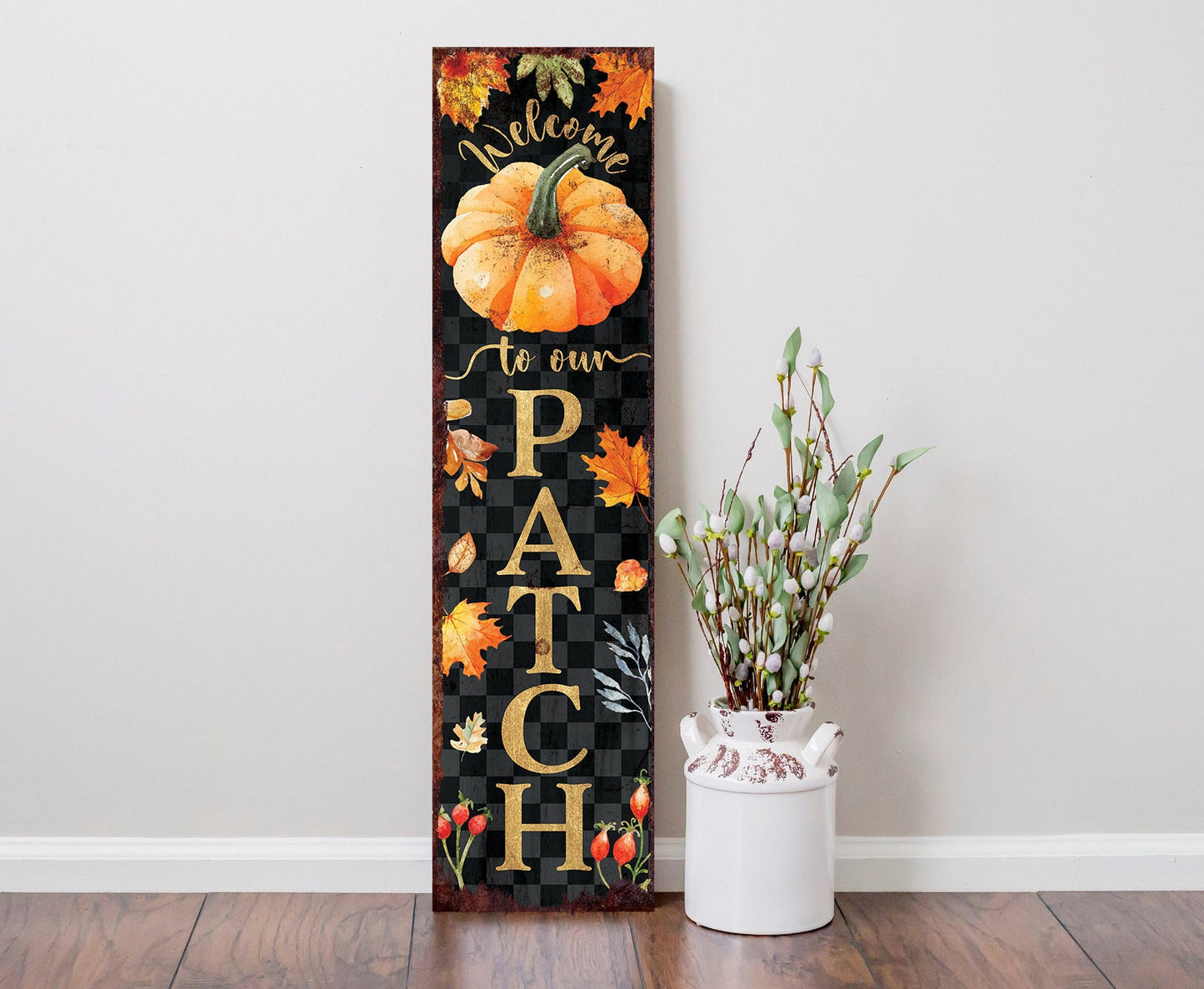 36in Welcome to Our Patch Porch Sign - Front Porch Fall Welcome Sign, Vintage Autumn Decoration, Farmhouse Entryway Porch Decor