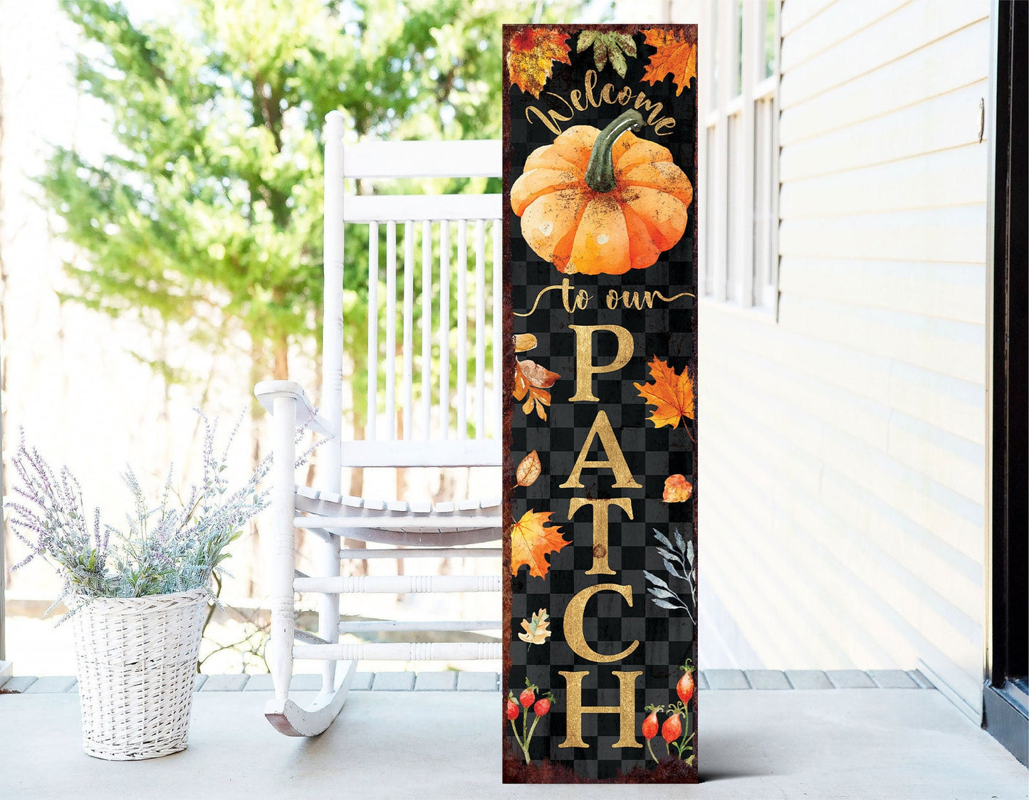 36in Welcome to Our Patch Porch Sign - Front Porch Fall Welcome Sign, Vintage Autumn Decoration, Farmhouse Entryway Porch Decor