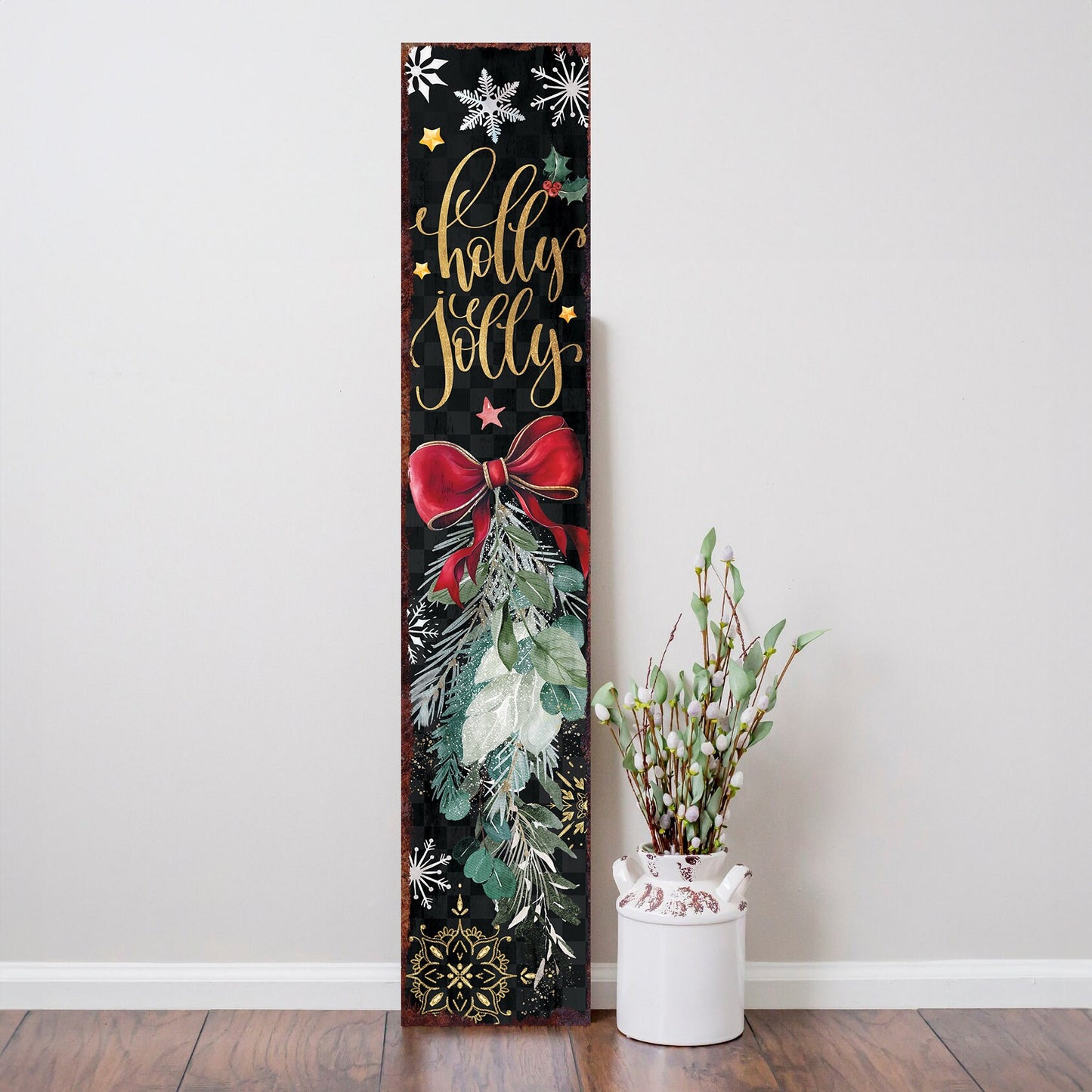 48in Holly Jolly Christmas Porch Sign - Front Porch Christmas Decor Welcome Sign, Rustic Modern Farmhouse Entryway Board