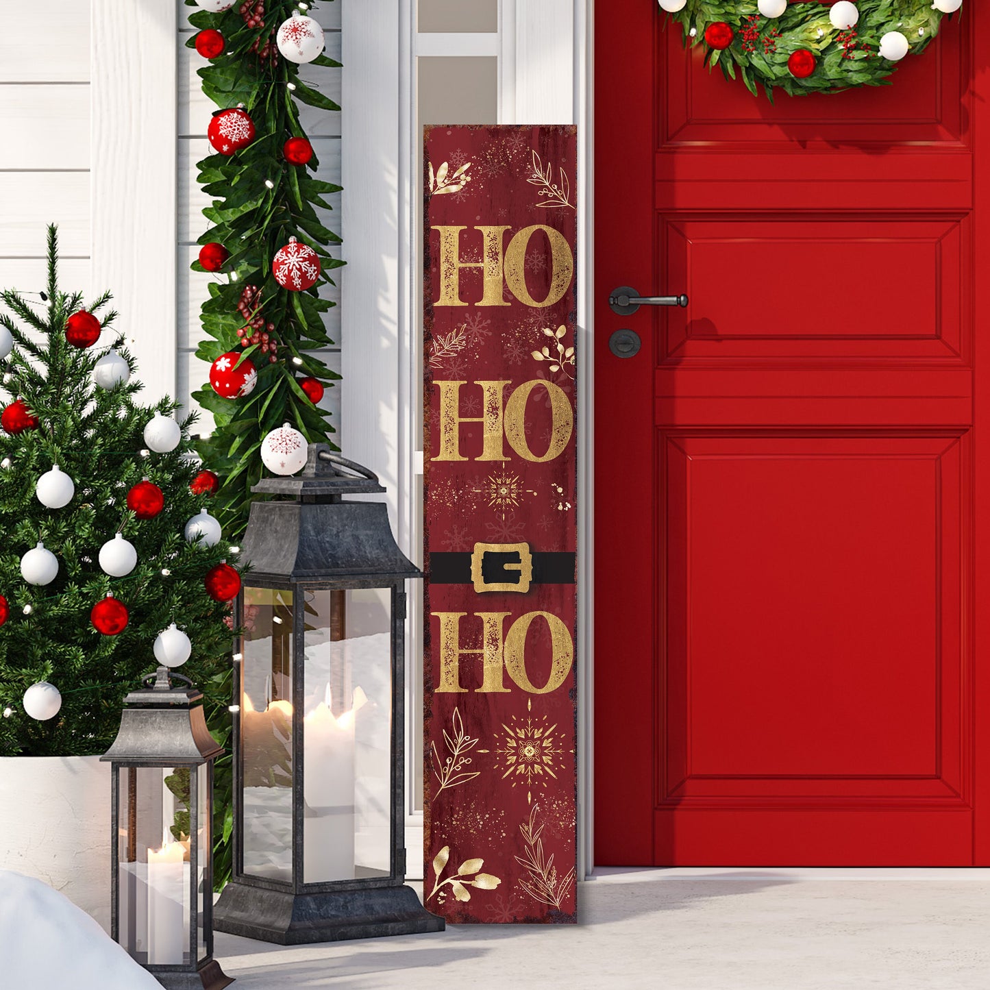 48in "Ho Ho Ho" Christmas Porch Sign - Front Porch Christmas Decor Welcome Sign, Rustic Modern Farmhouse Entryway Board