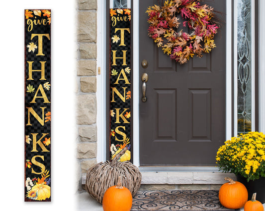 72in Give Thanks Fall Porch Sign - Front Porch Fall Welcome Sign with Vintage Autumn Decoration, Rustic Thanksgiving Decor for Outdoor