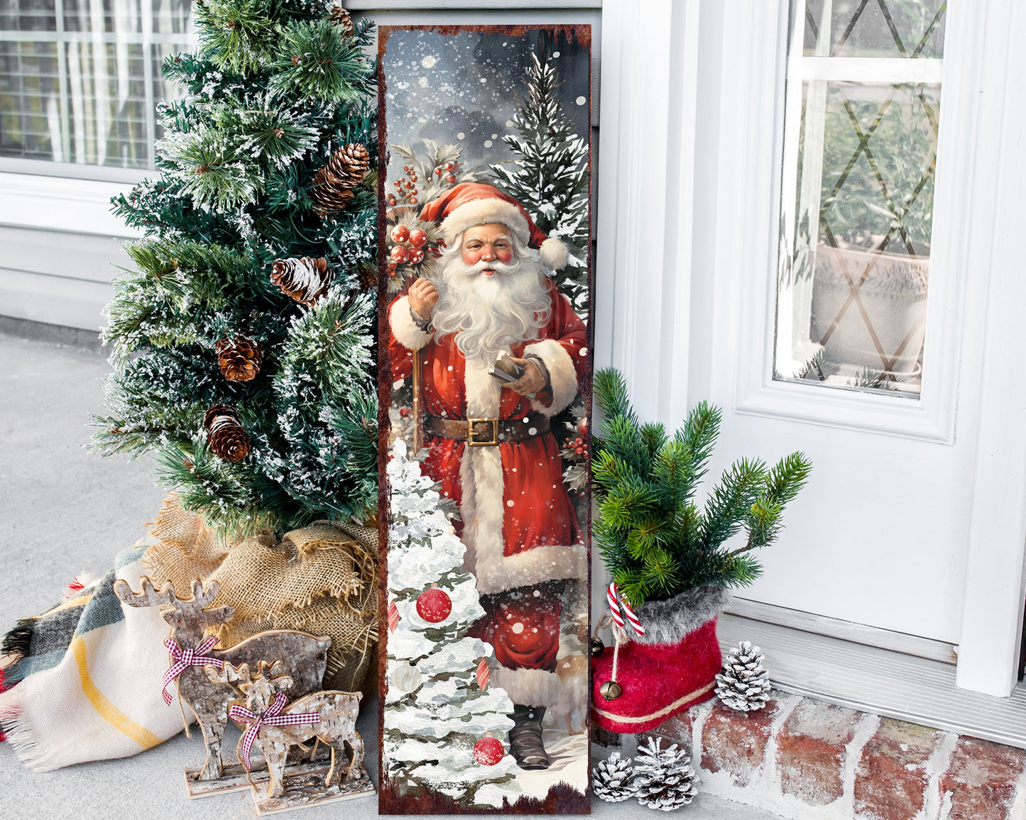 36in Santa Christmas Porch Sign - Front Porch Christmas Sign, Christmas Decor for Entryway, Mantle, Living Room, Kitchen, Porch Decor