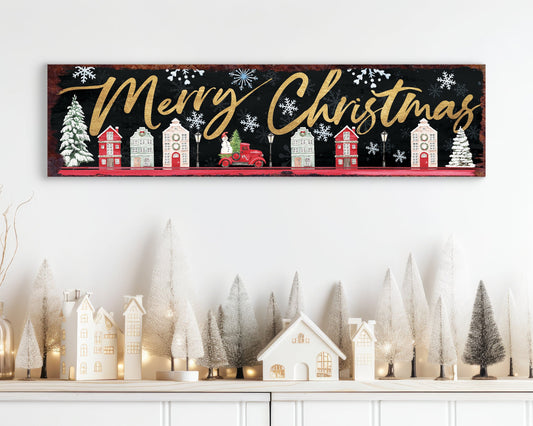 36in Merry Christmas Sign - Rustic Farmhouse Wall Decor, Industrial Vintage Christmas Wall Art, Holiday Print