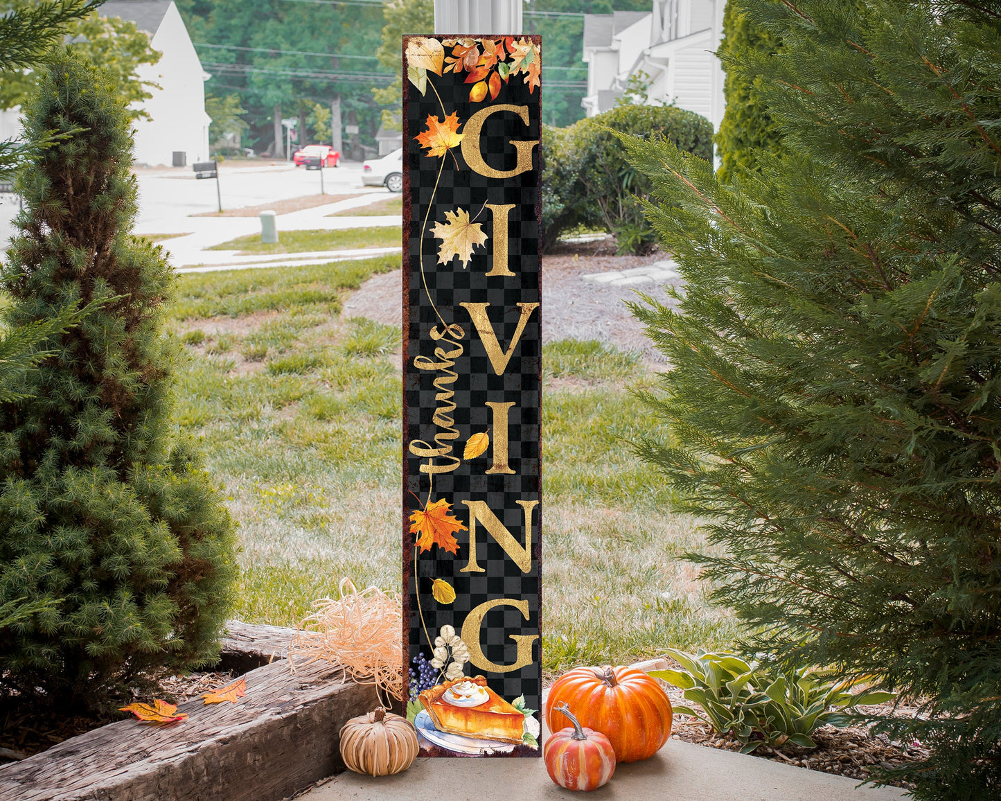 48in Thanksgiving Fall Porch Sign - Front Porch Fall Welcome Sign with Vintage Autumn Decoration, Rustic Thanksgiving Fall Decor for Outdoor