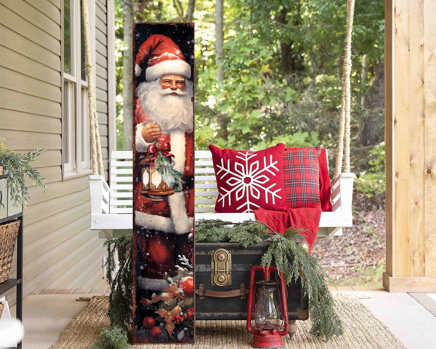 48in Vintage Santa Christmas Porch Sign | Front Porch Welcome Sign | Vintage Christmas Decoration | Modern Farmhouse Entryway Board