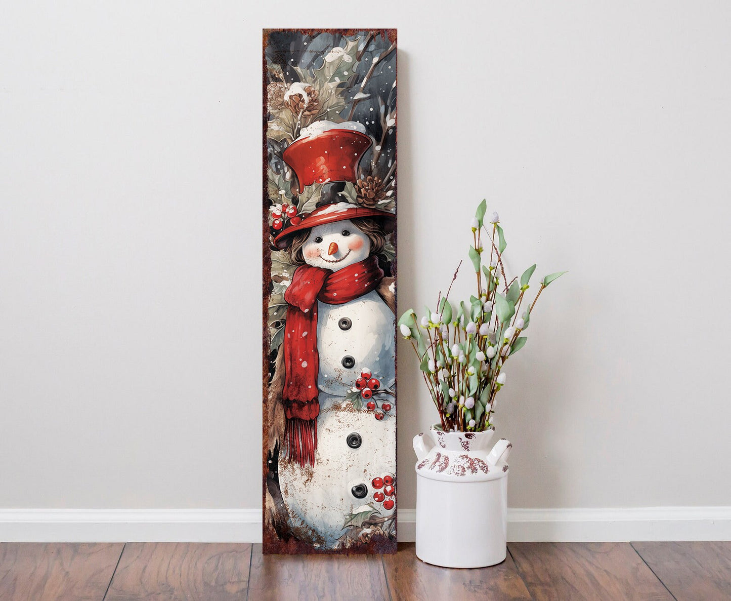 36in Girl Snowman Merry Christmas Porch Sign - Front Porch Welcome Sign, Modern Farmhouse Wall Decor, Vintage Christmas Decor for Outdoor
