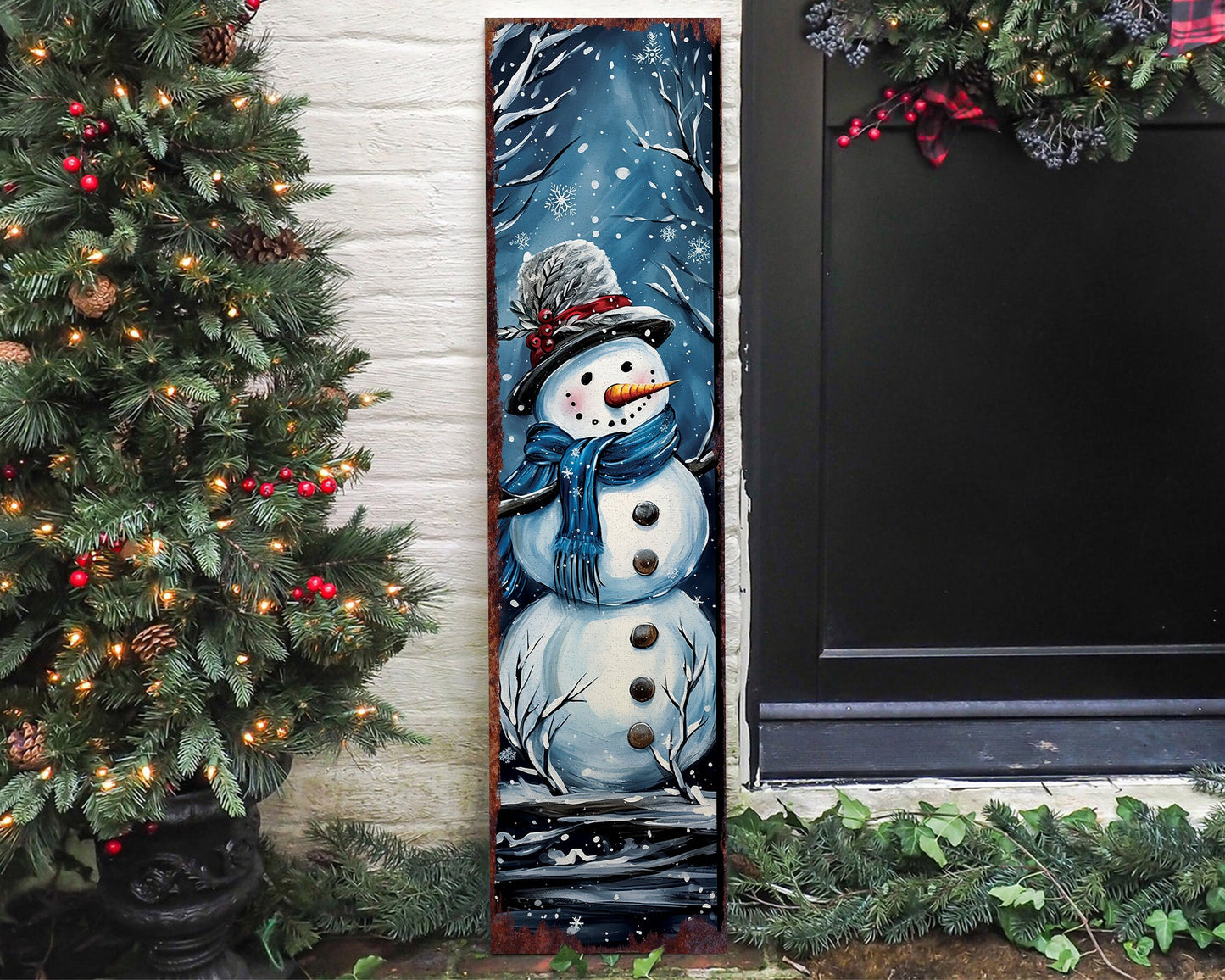 36in Snowman Christmas Porch Sign - Front Porch Welcome Sign, Farmhouse Wall Decor, Vintage Christmas Decor for Outdoor
