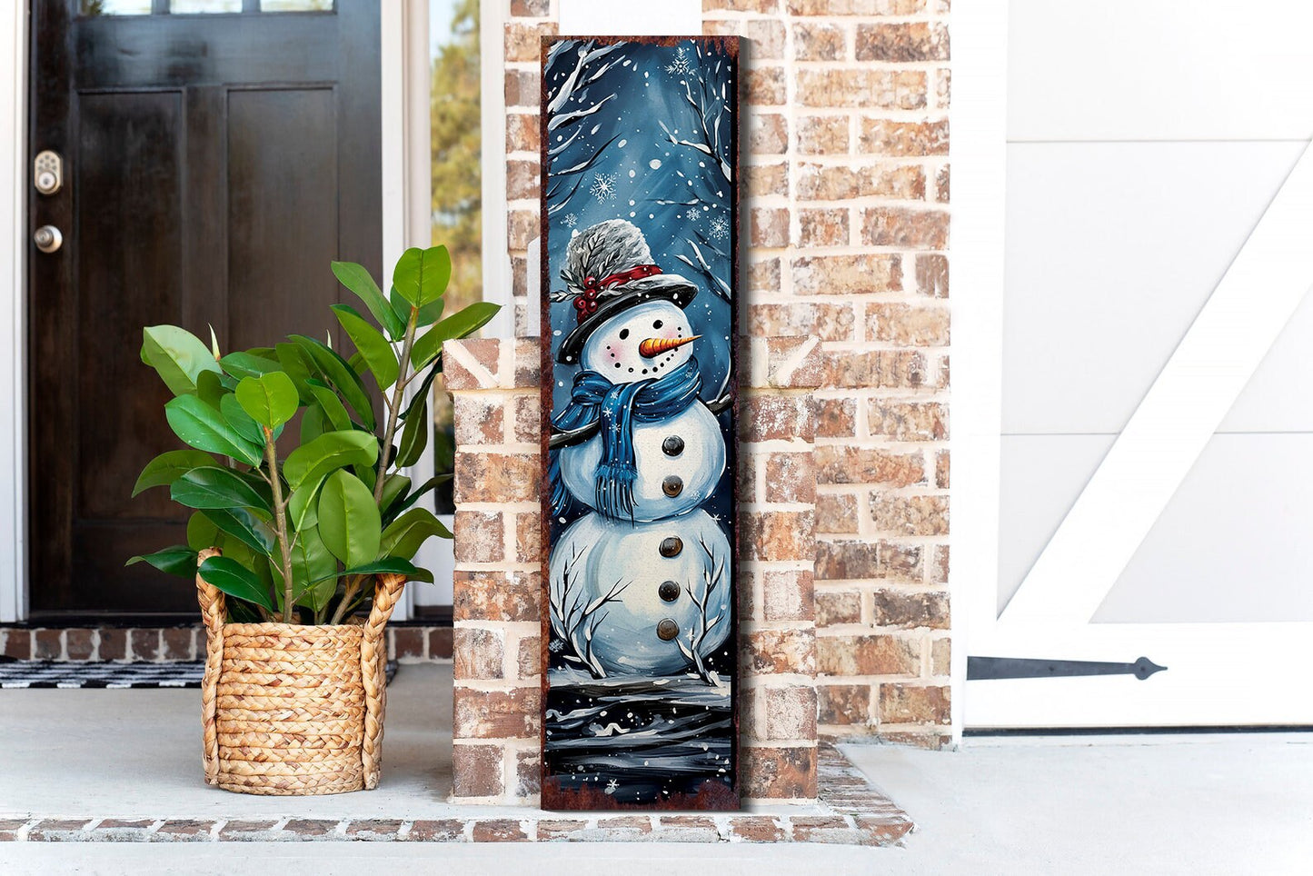 36in Snowman Christmas Porch Sign - Front Porch Welcome Sign, Farmhouse Wall Decor, Vintage Christmas Decor for Outdoor