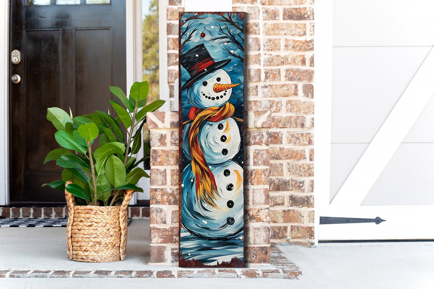 Vintage Christmas Decor for Outdoor - Whimsical 36in Snowman Merry Christmas Porch Sign, Add Rustic Charm to Your Front Porch