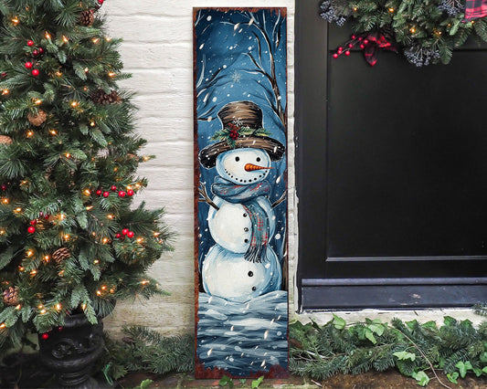 36in Oil Paint Style Snowman Christmas Porch Sign - Front PorchDecor Sign, Modern Farmhouse Wall Decor, Vintage Christmas Decor for Outdoor