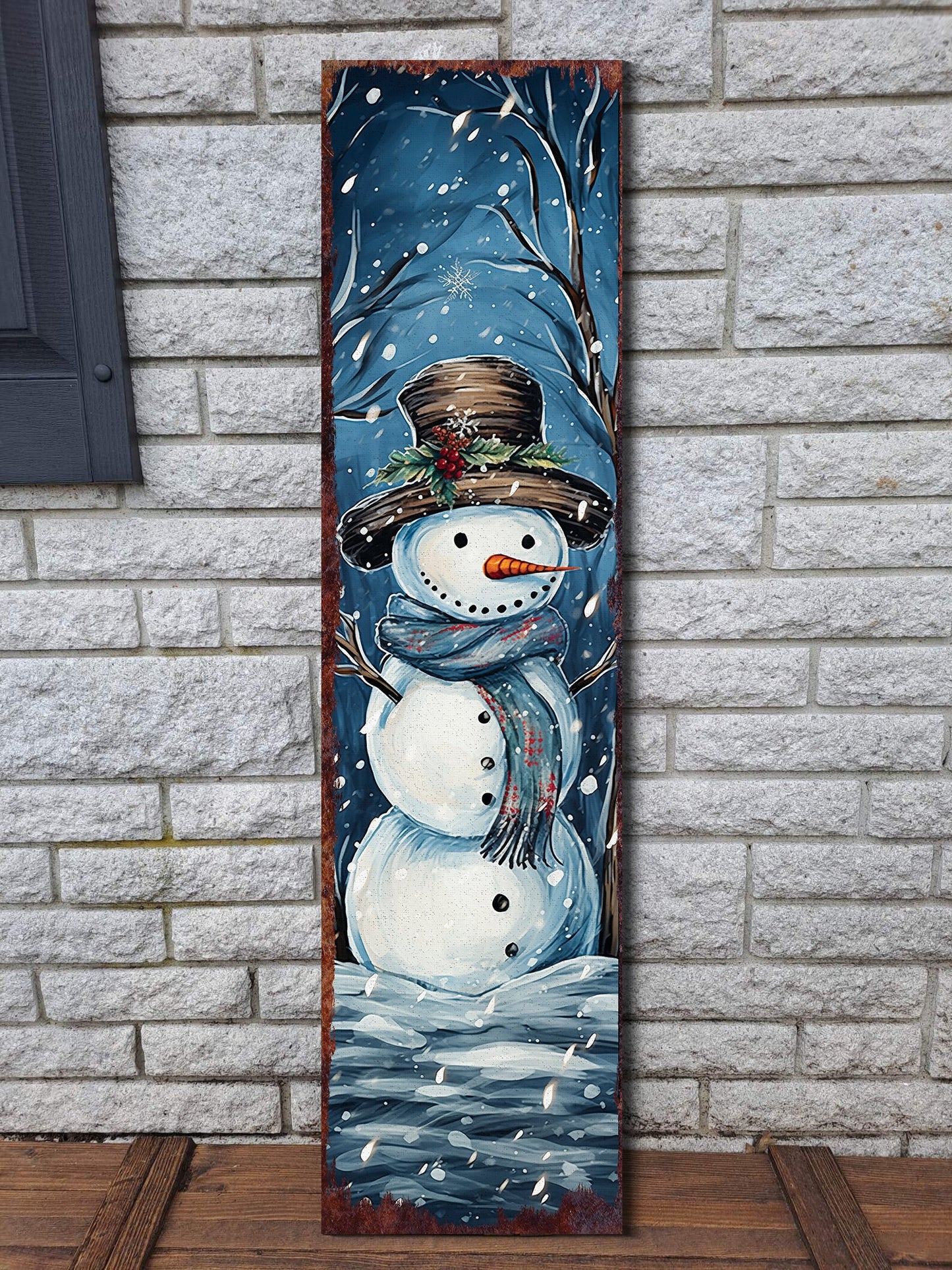36in Oil Paint Style Snowman Christmas Porch Sign - Front PorchDecor Sign, Modern Farmhouse Wall Decor, Vintage Christmas Decor for Outdoor