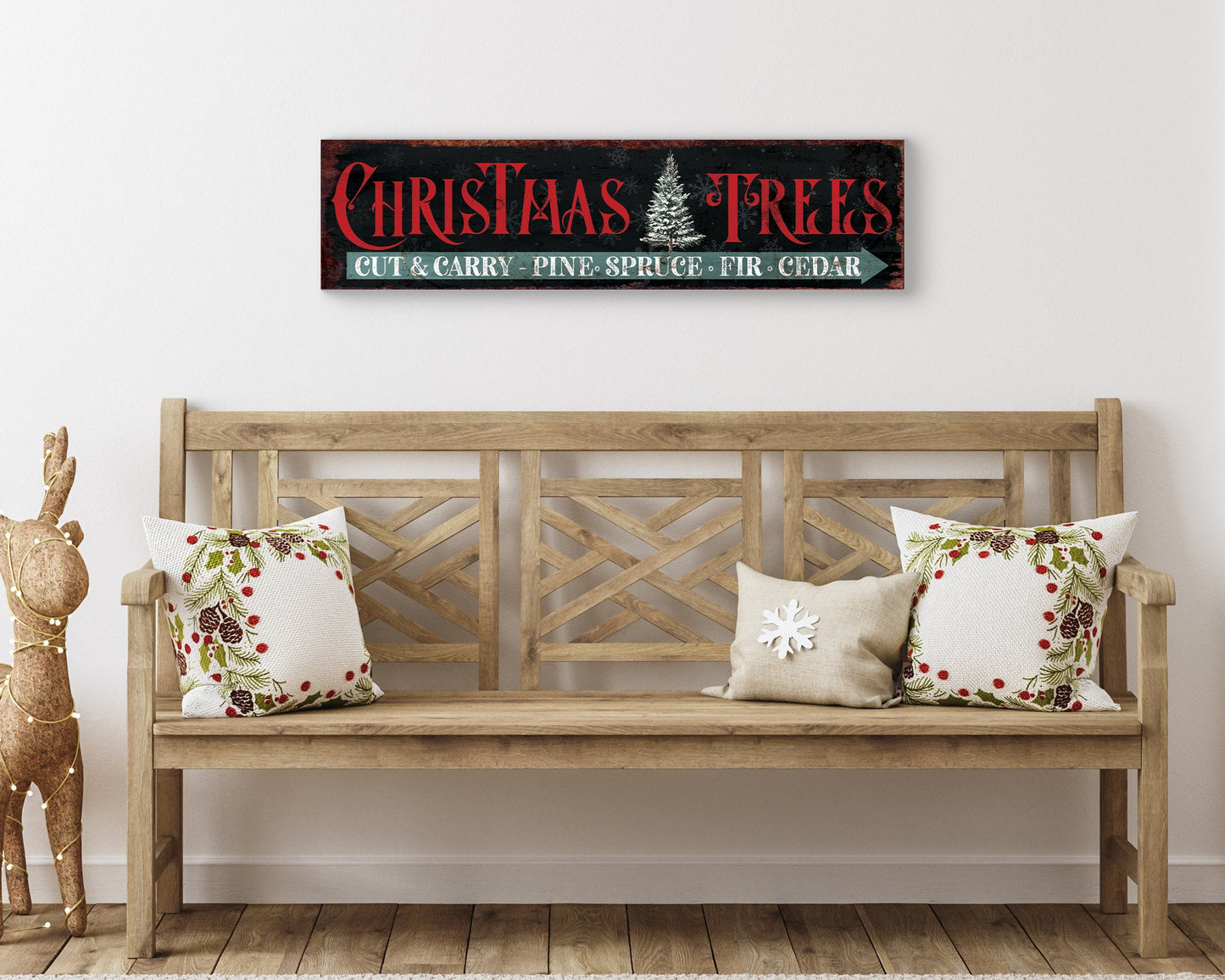 36in Christmas Tree Farm Sign - Rustic Farmhouse Wall Decor, Industrial Vintage Christmas Wall Art, Holiday Print