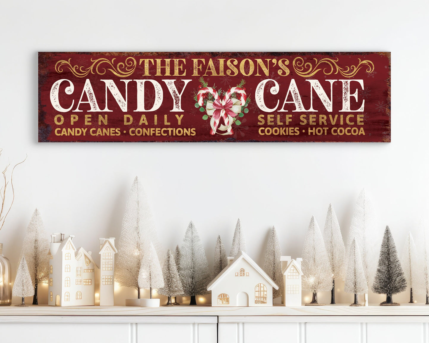 36in Personalized Candy Cane Sign - Rustic Christmas Decor, Modern Farmhouse Vintage Holiday Art, Personalized Family Name
