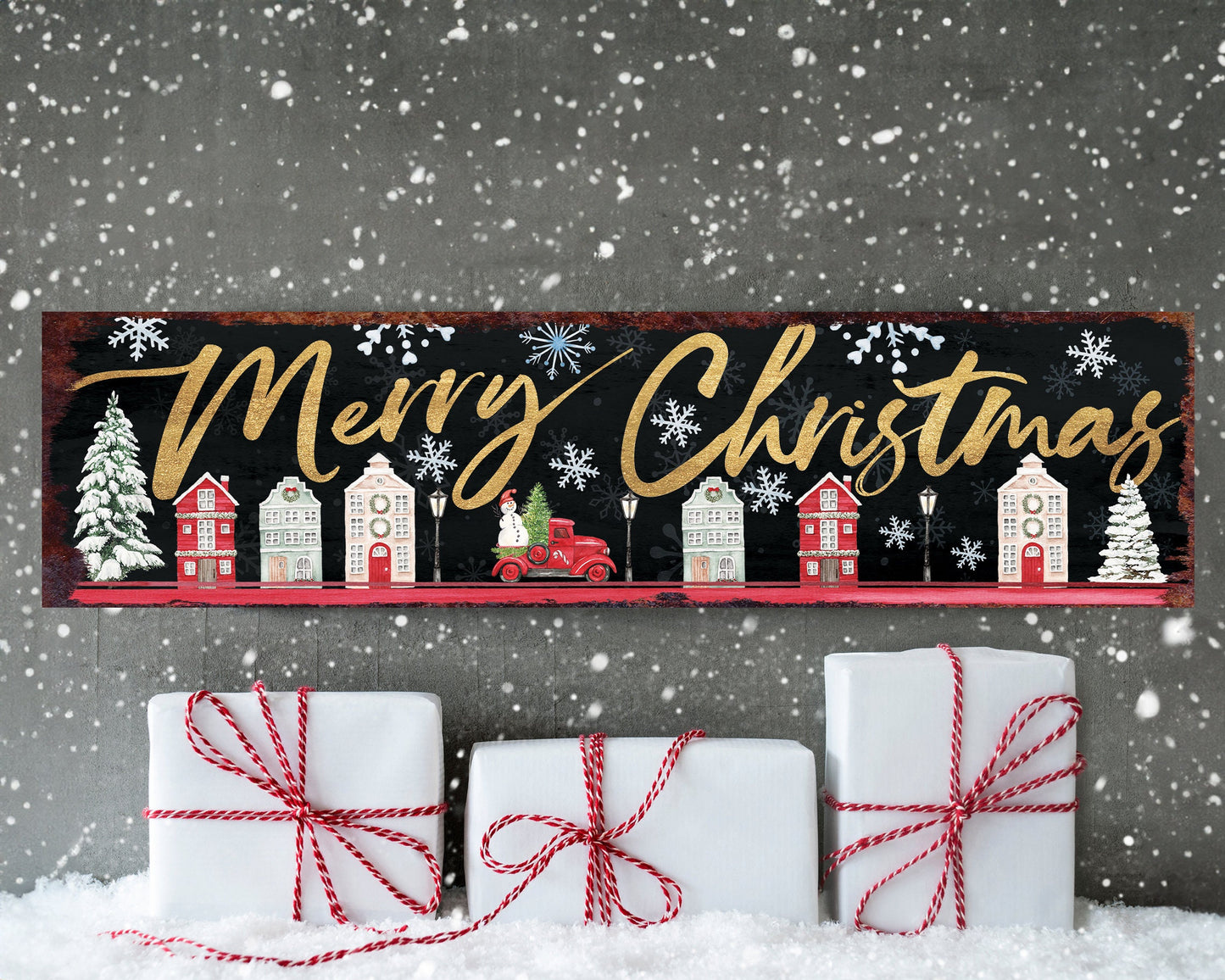 36in Merry Christmas Sign - Rustic Farmhouse Wall Decor, Industrial Vintage Christmas Wall Art, Holiday Print