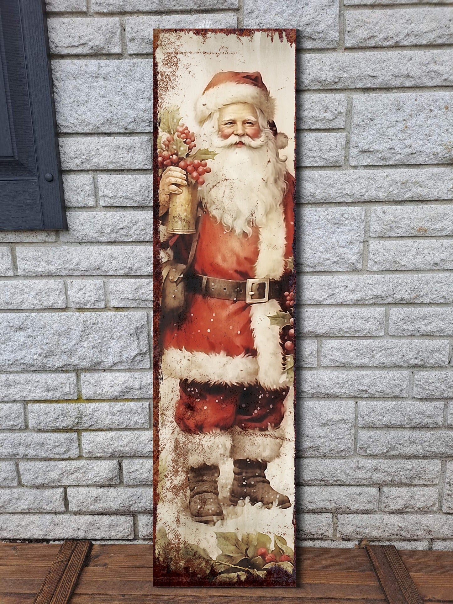 36in Vintage Santa Christmas Porch Sign - Front Porch Christmas Welcome Sign, Christmas Decoration, Modern Farmhouse Entryway Board