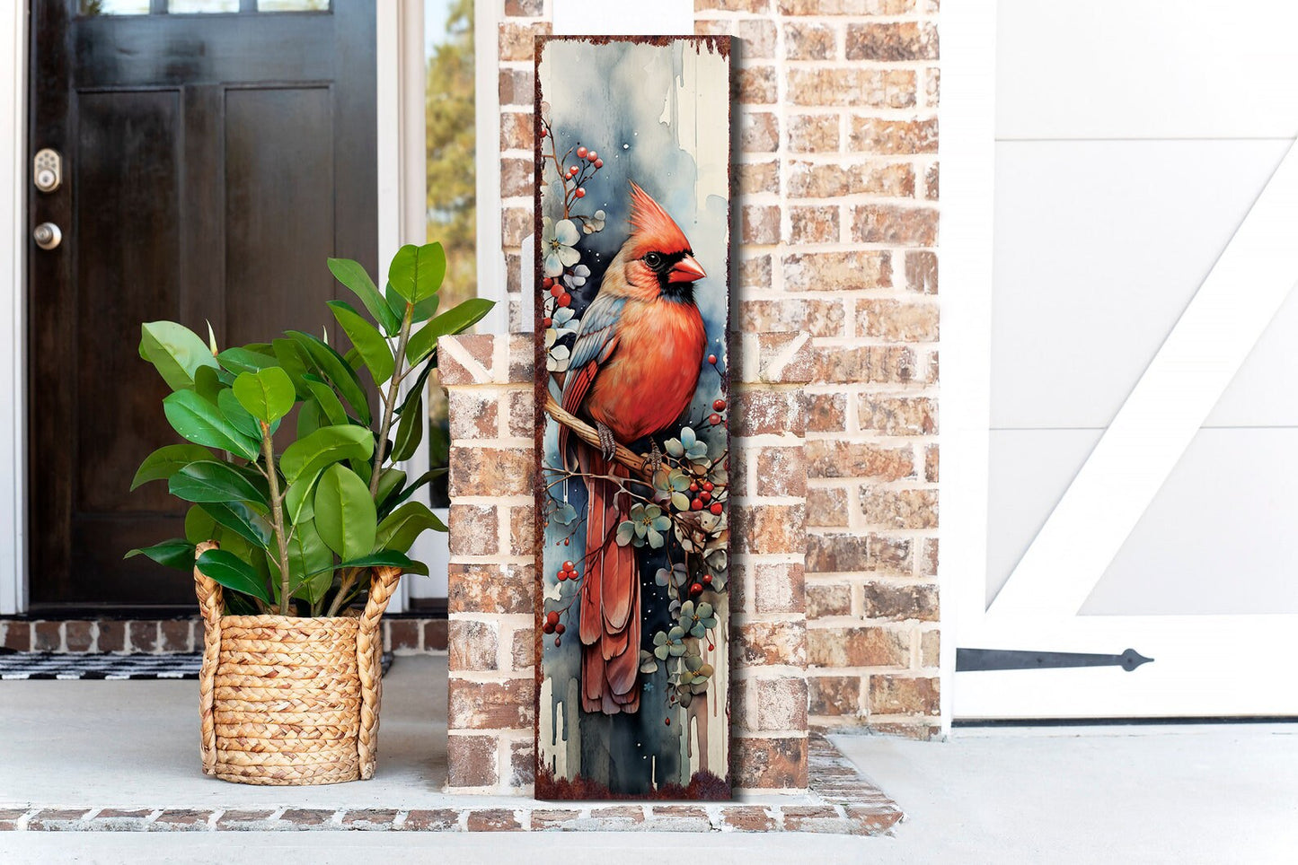 36in Red Cardinal Christmas Porch Sign - Front Porch Christmas Welcome Sign, Vintage Christmas Decoration, Modern Farmhouse Entryway Board
