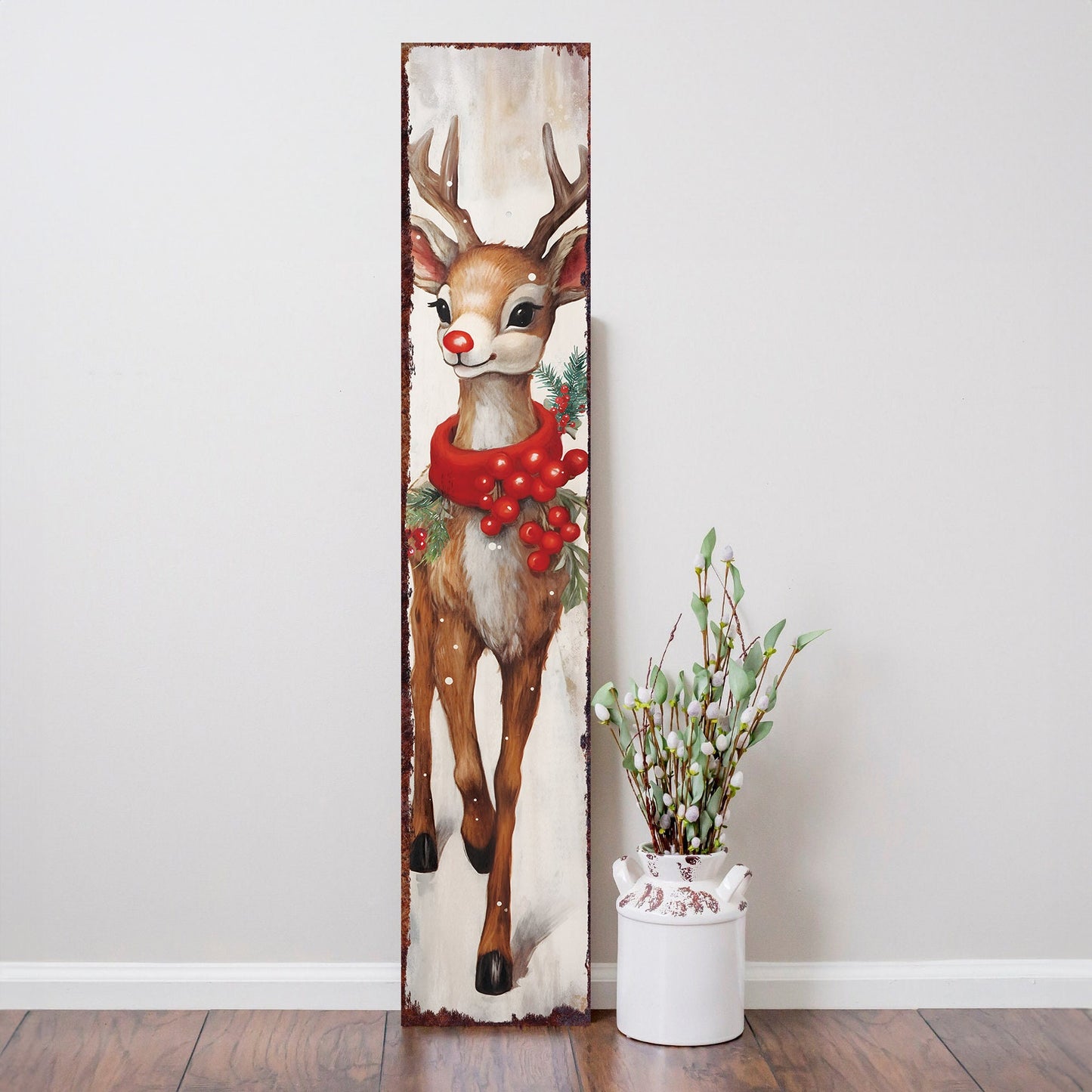 48in Rudolph Christmas Sign - Vintage Holiday Decor, Christmas Porch Decor, Vintage Reindeer Sign, Outdoor Holiday Christmas Decor