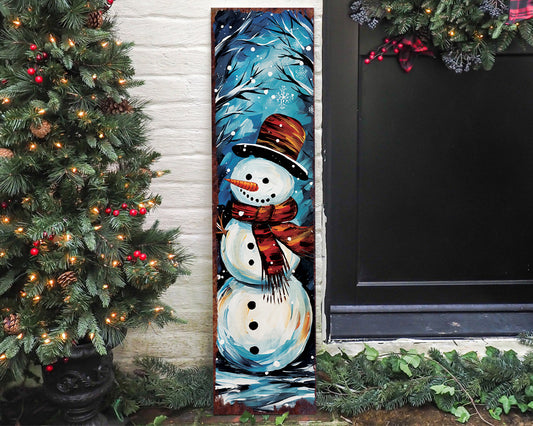 36in Snowman Merry Christmas Porch Sign - Oil Paint Style Art Sign, Modern Farmhouse Wall Decor, Vintage Christmas Decor for Outdoor