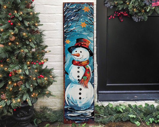 36in Snowman Merry Christmas Porch Sign - Front Porch Welcome Sign, Modern Farmhouse Wall Decor, Vintage Christmas Decor for Outdoor