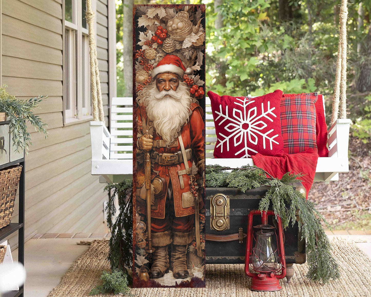 36in Santa Christmas Porch Sign - Front Porch Christmas Welcome Sign, Vintage Christmas Decoration, Modern Farmhouse Entryway Board