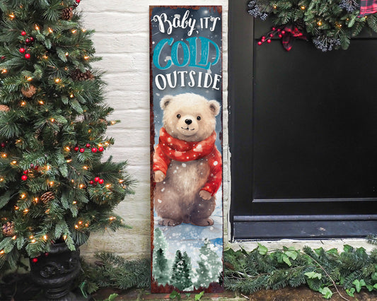 Celebrate Christmas with a 36in Baby Bear Merry Christmas Wooden Porch Sign - Front Porch Welcome & Christmas Wall Decor for Outdoor Indoor