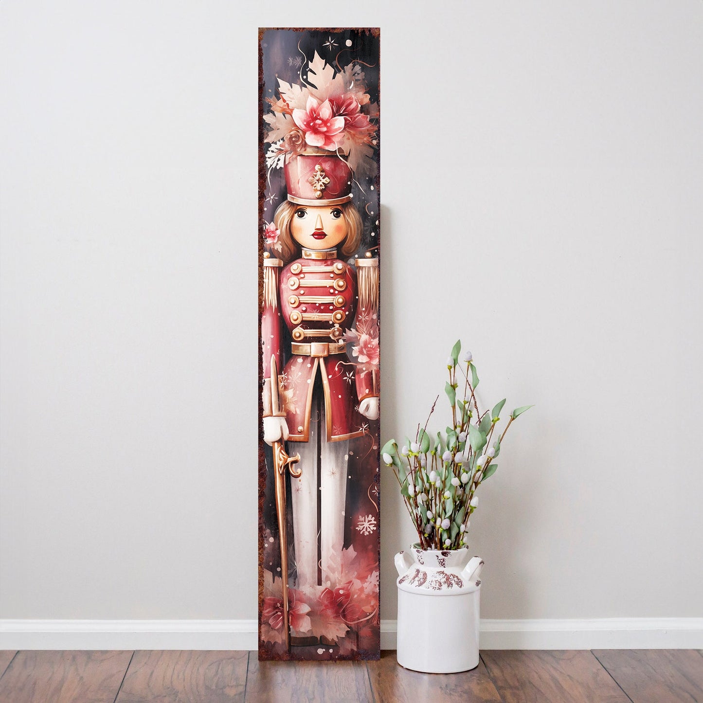 48in Girl Nutcracker Soldier Christmas Sign: Vintage Christmas Decoration for Front Porch - Modern Farmhouse Entryway Decor