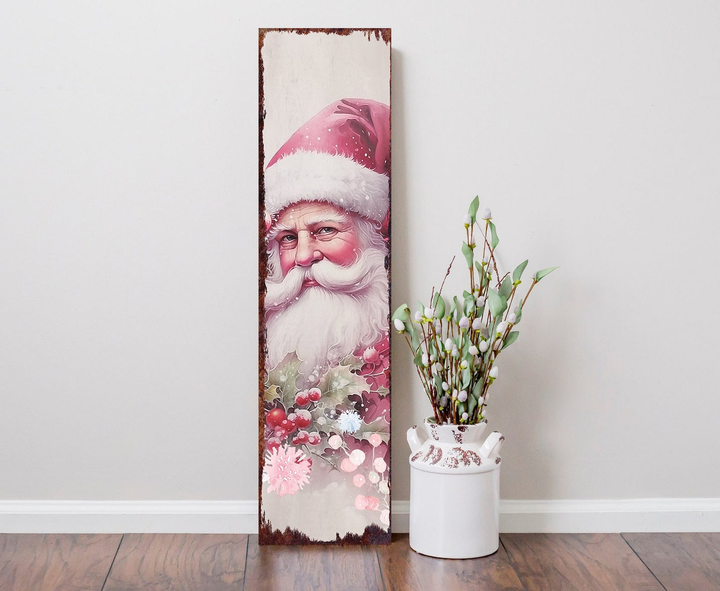 Winter Wonderland with a Twist - 36in Pink Santa Christmas Porch Sign, Ideal Vintage Decor for Modern Farmhouse Entryways
