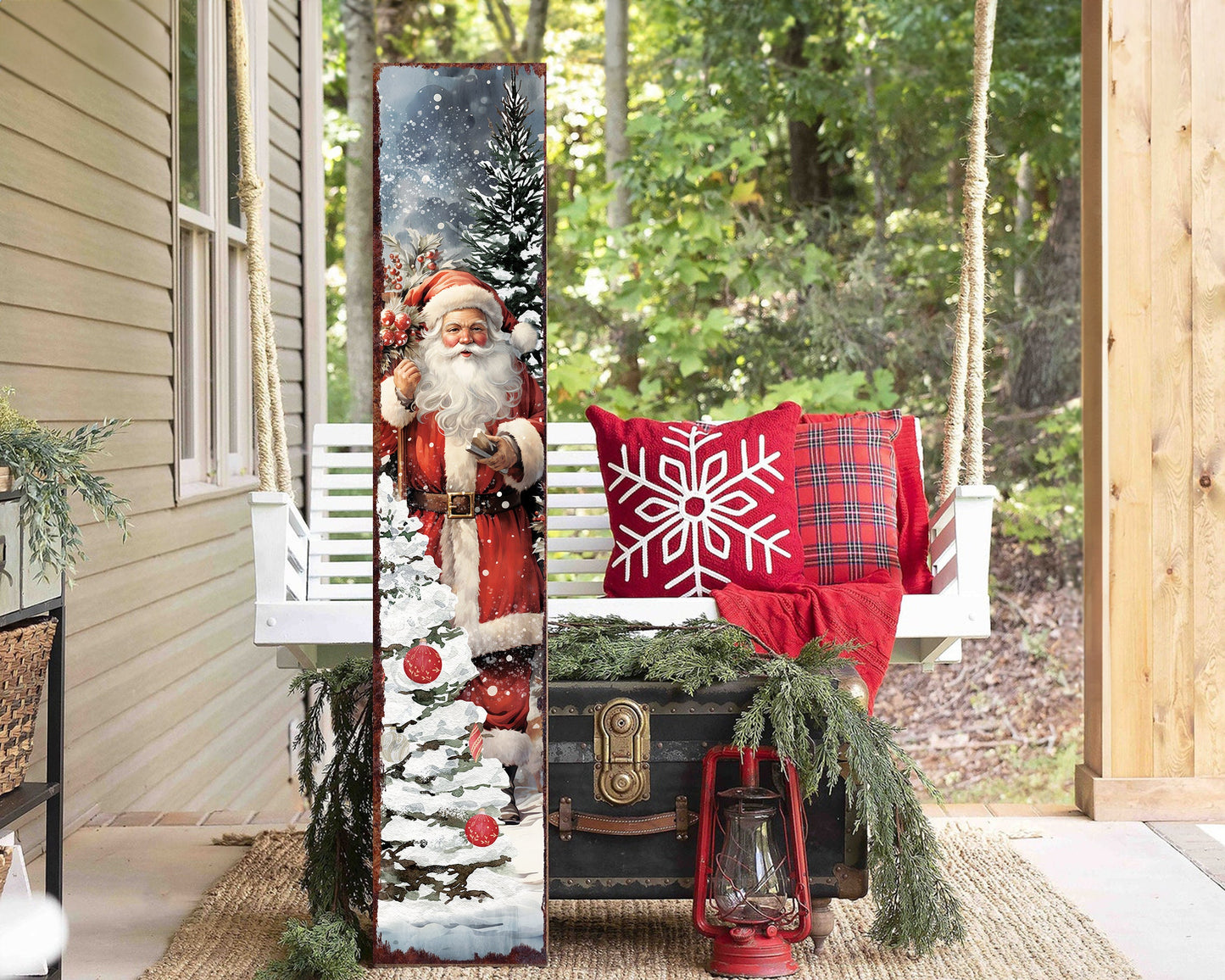 48in Vintage Santa Christmas Porch Sign - Front Porch Christmas Welcome Sign, Vintage Christmas Decoration, Modern Farmhouse Entryway Board