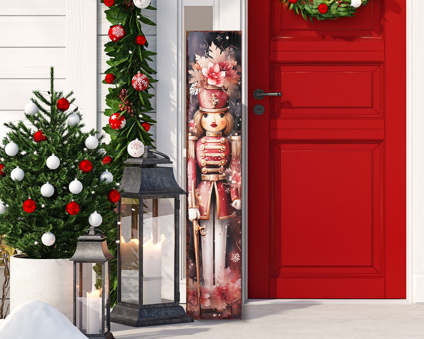 48in Girl Nutcracker Soldier Christmas Sign: Vintage Christmas Decoration for Front Porch - Modern Farmhouse Entryway Decor