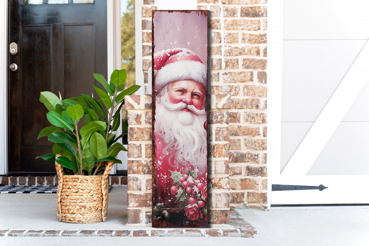 36in Pink Santa Christmas Porch Sign, Ideal Vintage Decor for Modern Farmhouse Entryways