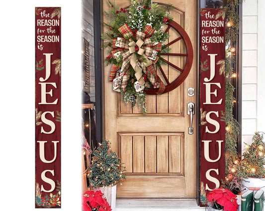 Modern Farmhouse Christmas Decor: 72in Jesus Porch Sign, Front Porch Christmas Welcome Sign, Vintage Holiday Decoration